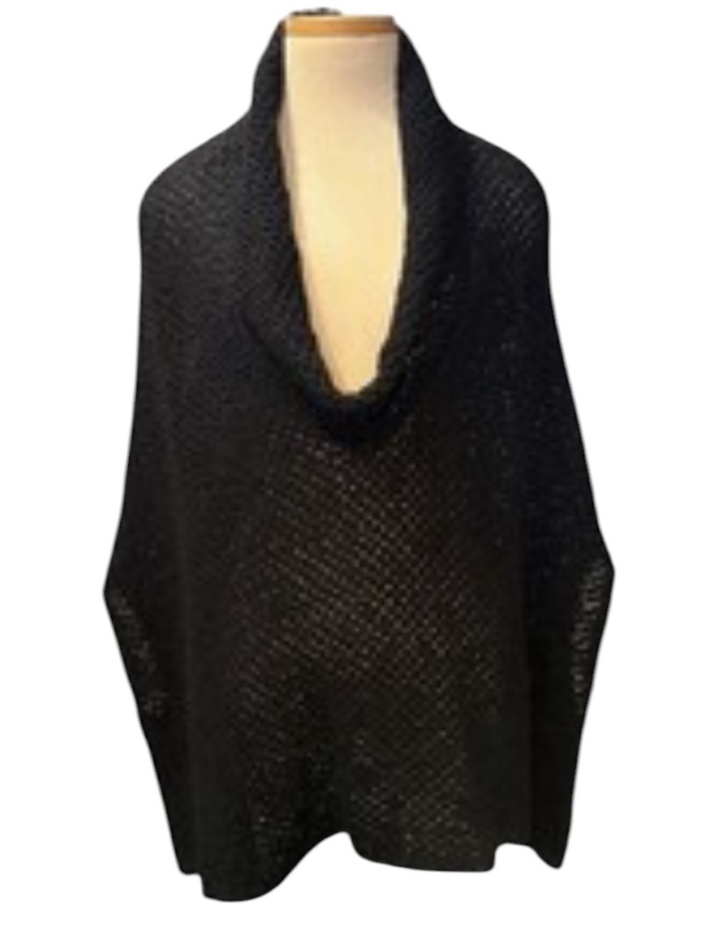 Ralph Lauren Blue Label Linen Blend Open Knit Poncho Sweater Black Size L